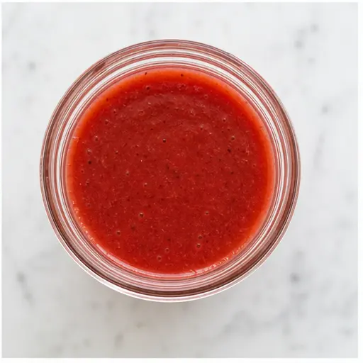 Step 4: Finished blended strawberry vinaigrette in a glass jar