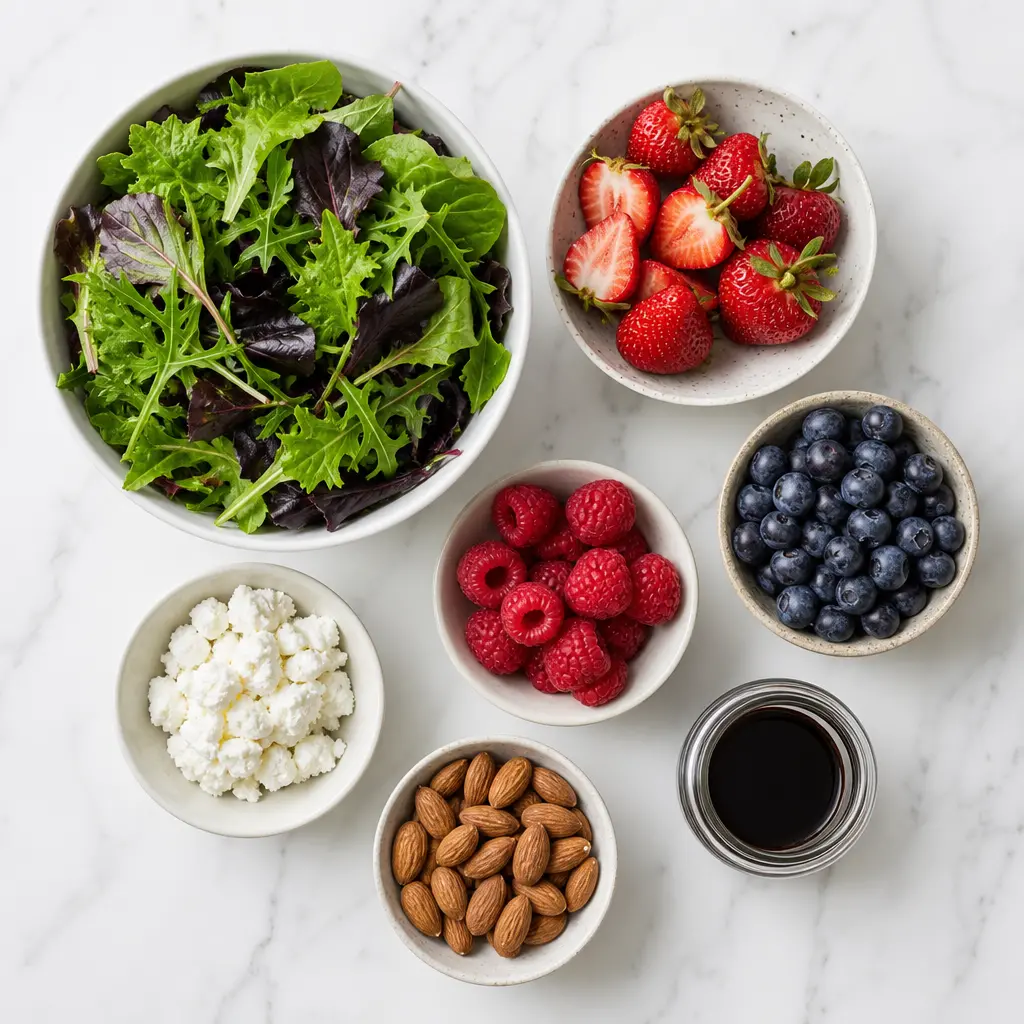 summer salad with berries - main ingredients