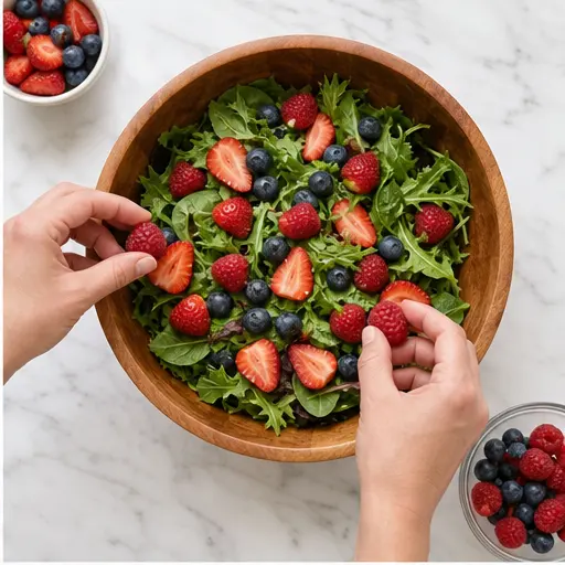 Step 2: Adding mixed berries to greens