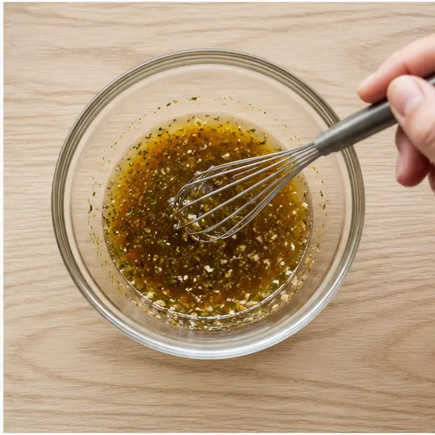 Step 2: Whisk together the tangy vinaigrette dressing