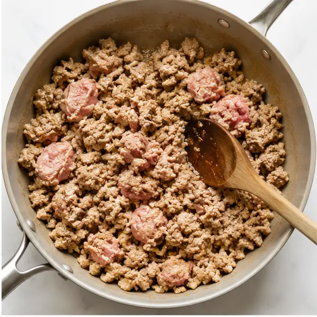 Step 2: Browning ground chicken in the skillet
