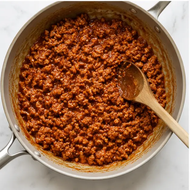 Step 3: Stirring in enchilada sauce and spices