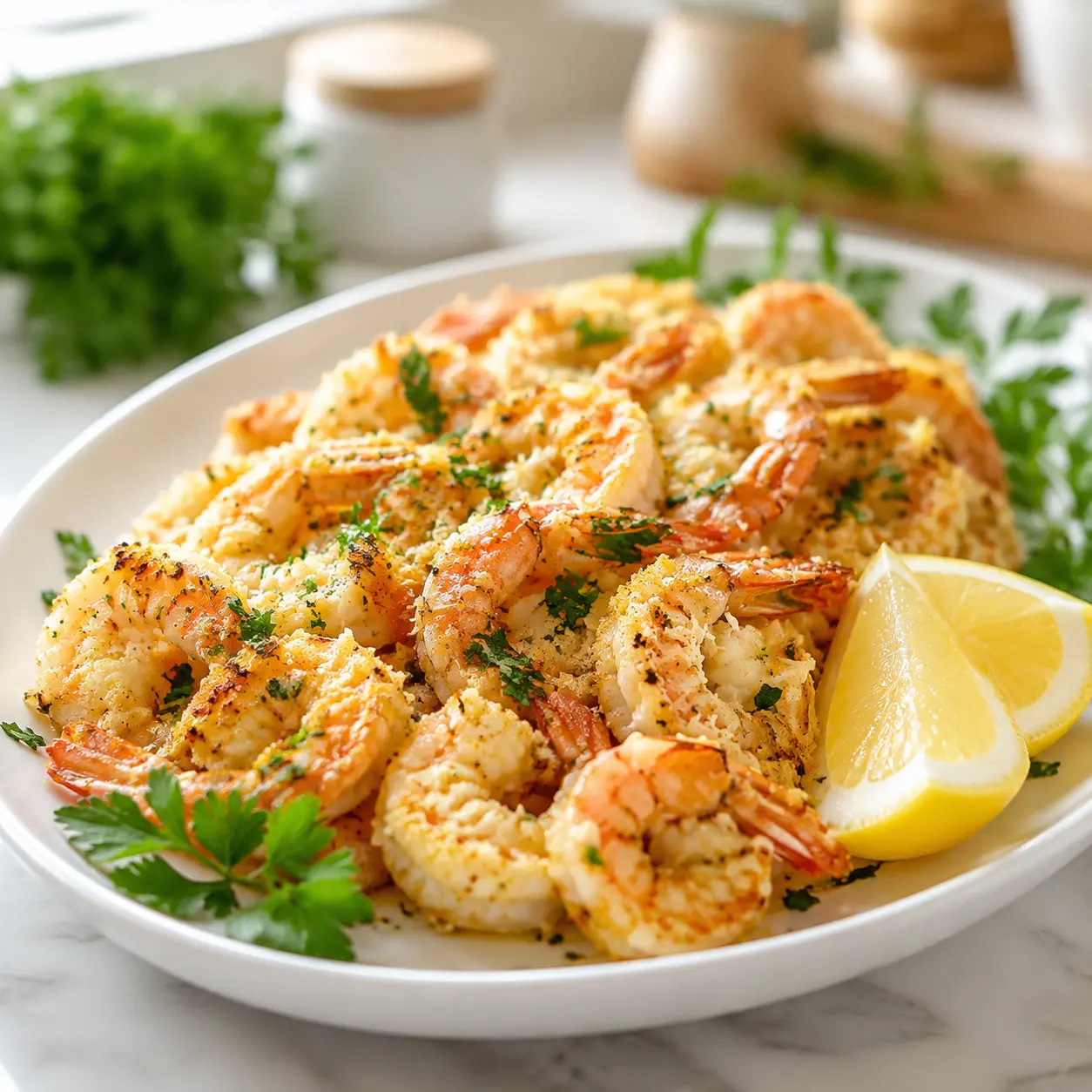 baked garlic parmesan shrimp - final presentation