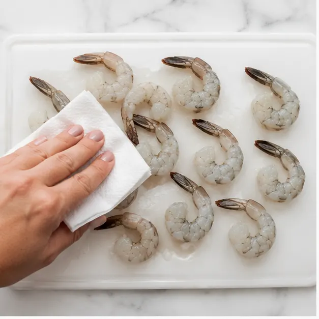 Step 1: Patting shrimp dry