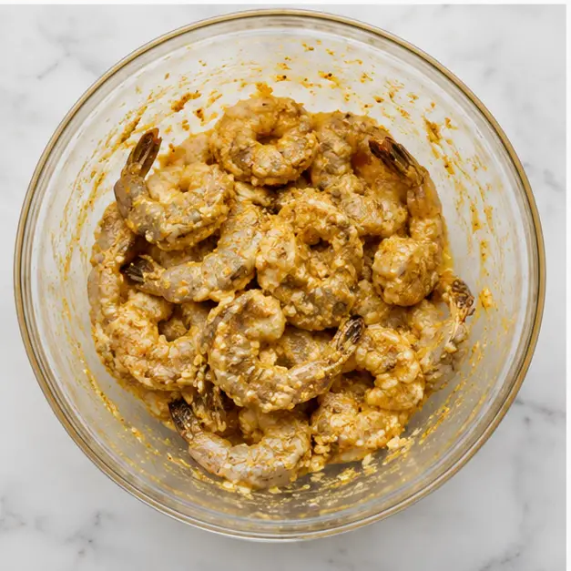 Step 3: Tossing shrimp in paste