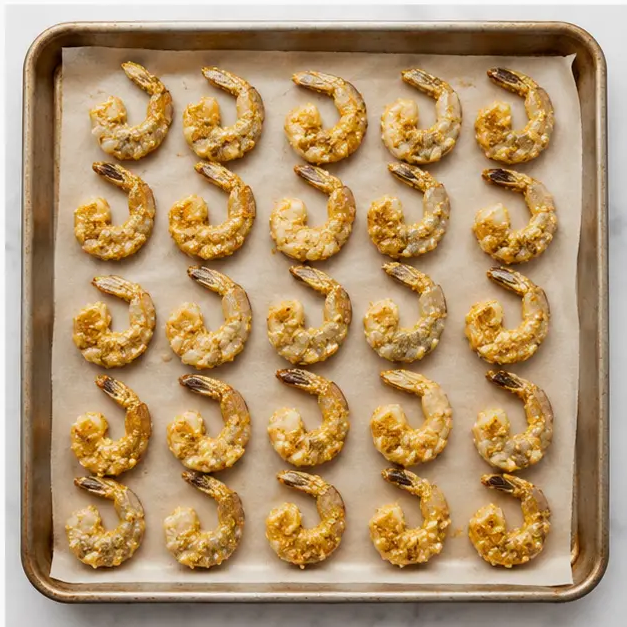 Step 4: Arranging shrimp on baking sheet