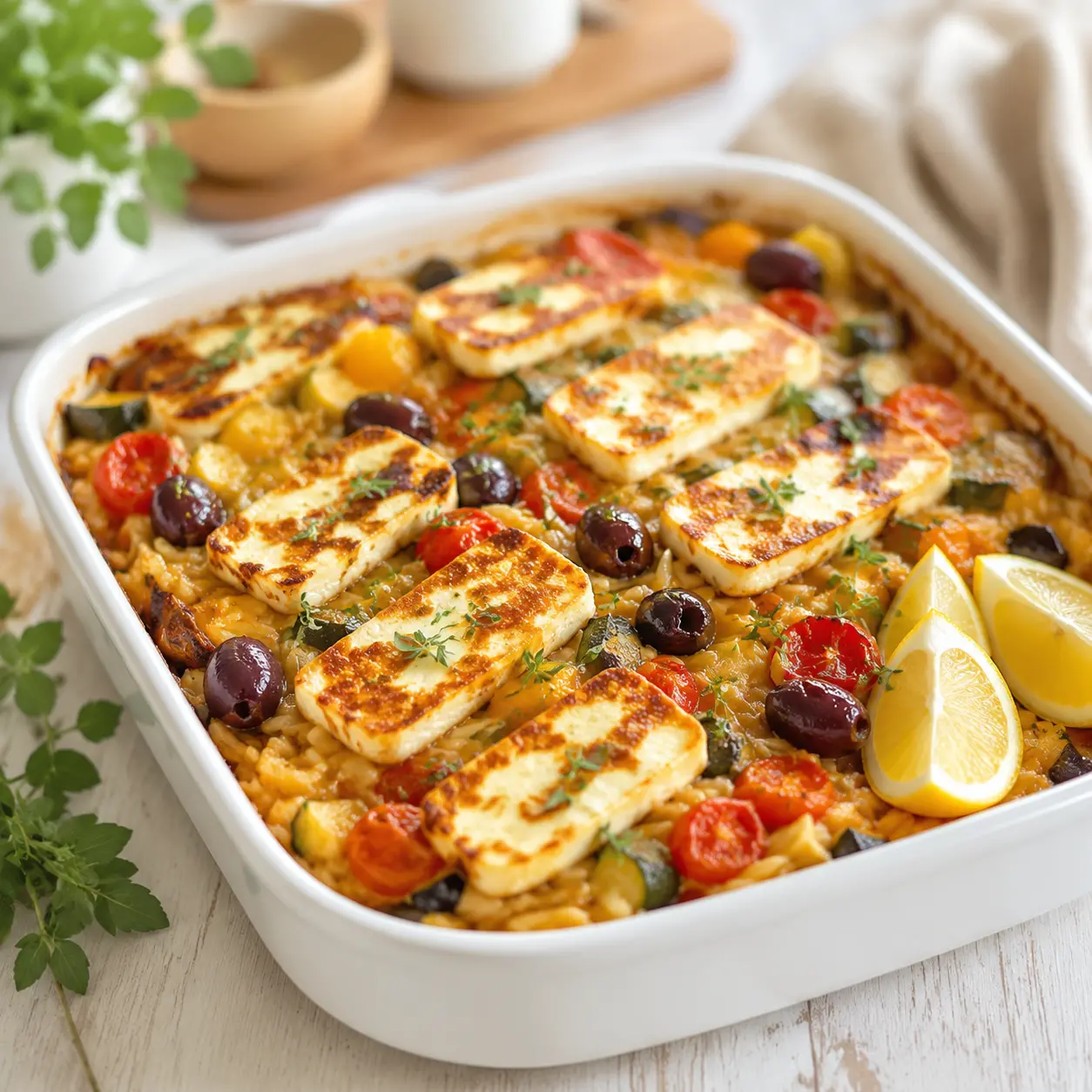 baked orzo with halloumi - final presentation