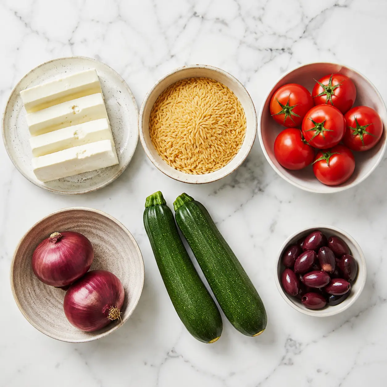 baked orzo with halloumi - main ingredients