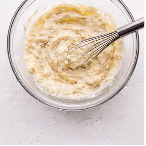 Step 1: Mixing the creamy mayonnaise and parmesan coating