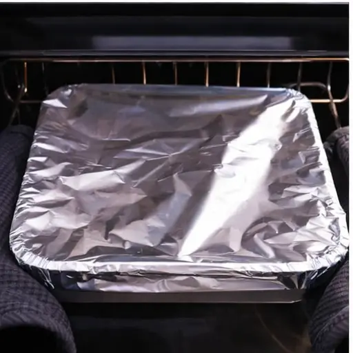Step 3: Baking covered with aluminum foil to trap steam