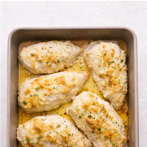 Step 4: Uncovered baked chicken with golden, bubbly parmesan crust