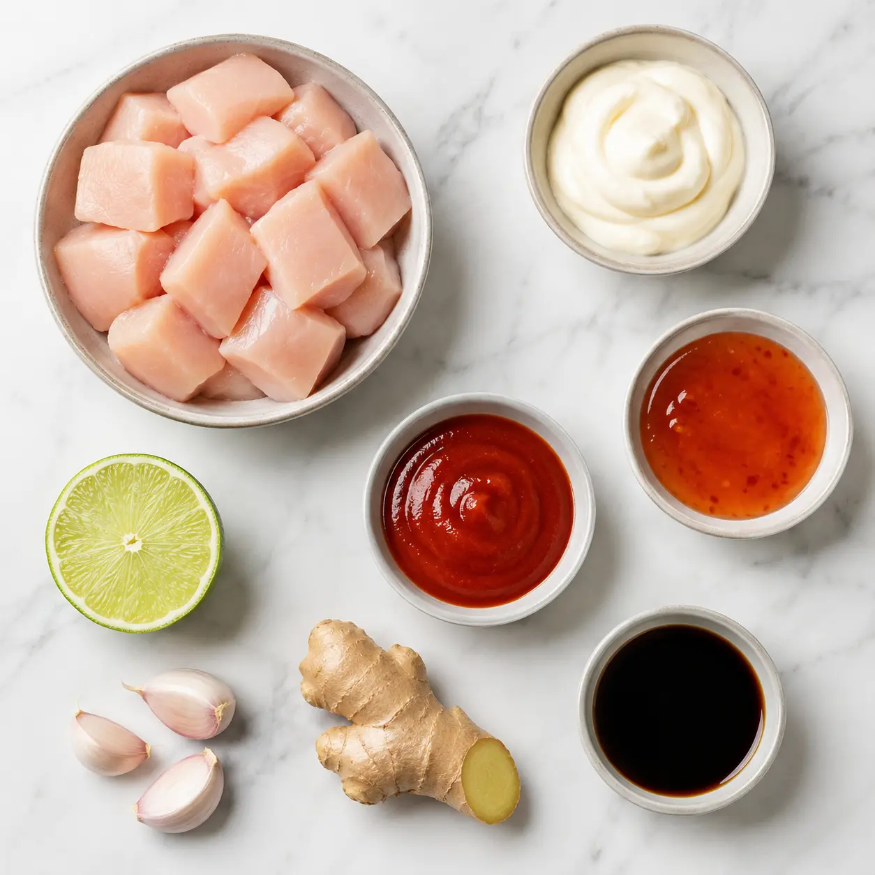 bang bang chicken skewers - main ingredients