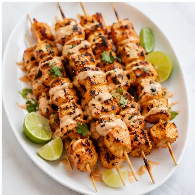 Step 4: Plating finished skewers with sauce and garnish