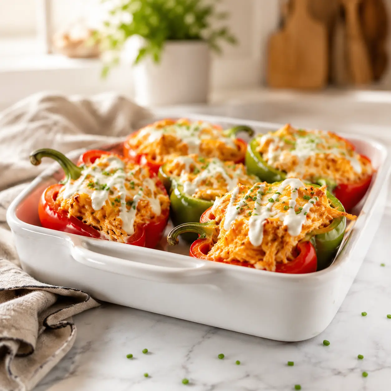 buffalo chicken stuffed peppers - final presentation