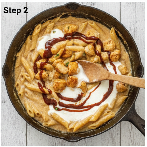 cajun bbq chicken pasta skillet - step 2