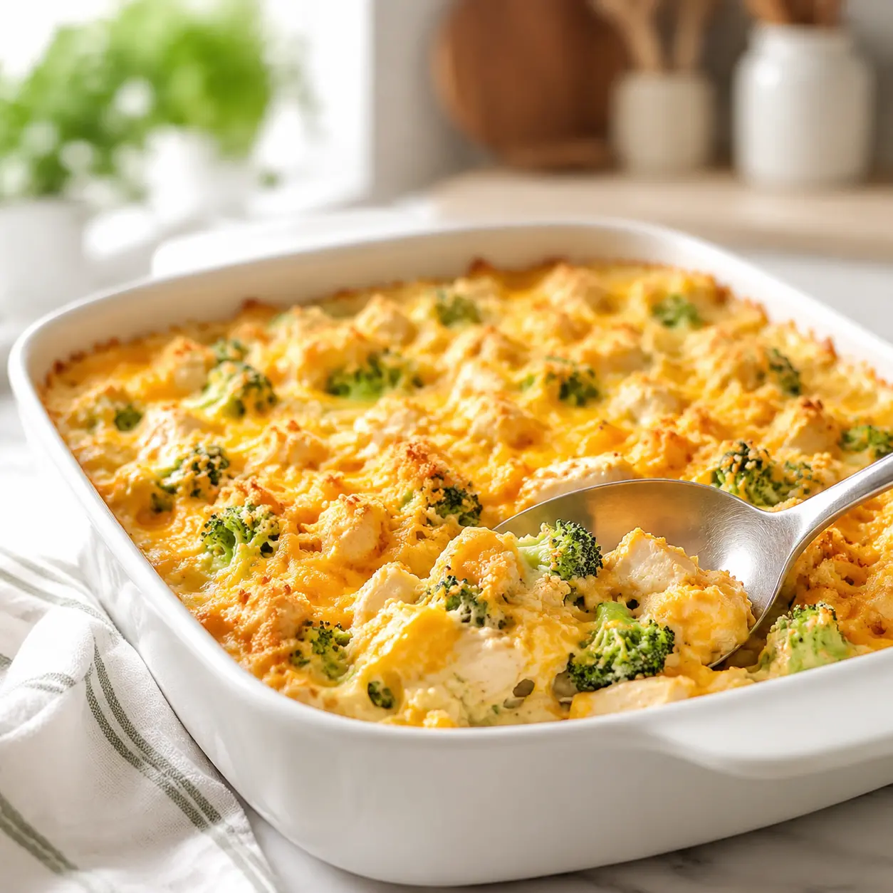 cheesy chicken and broccoli casserole - final presentation
