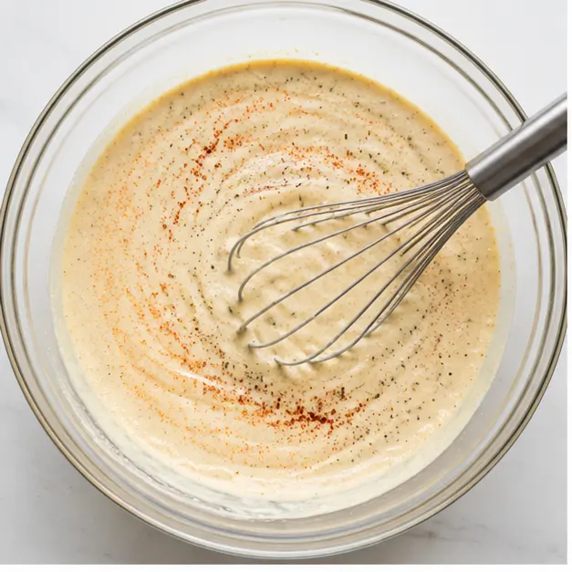 Step 1: Whisking creamy sauce with seasonings