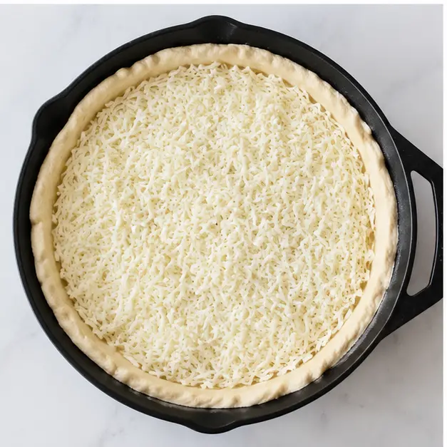 Step 3: Layering mozzarella cheese on the bottom