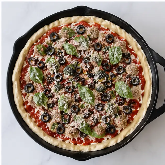 Step 4: Adding sauce and toppings before baking
