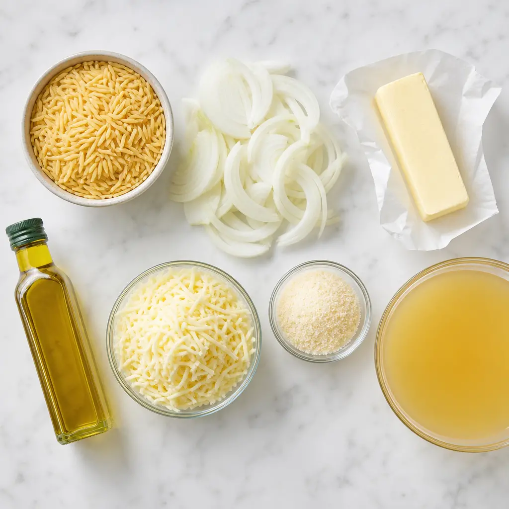 chicken orzo bake - main ingredients