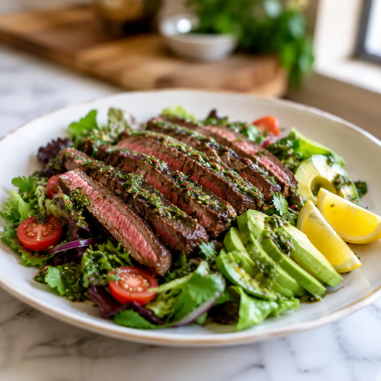 chimichurri steak salad - final presentation