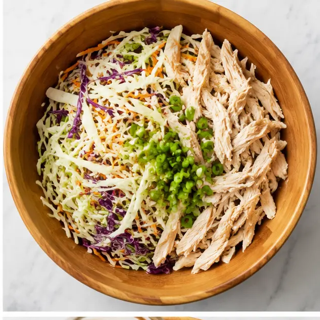 Step 2: Combining coleslaw mix and shredded chicken