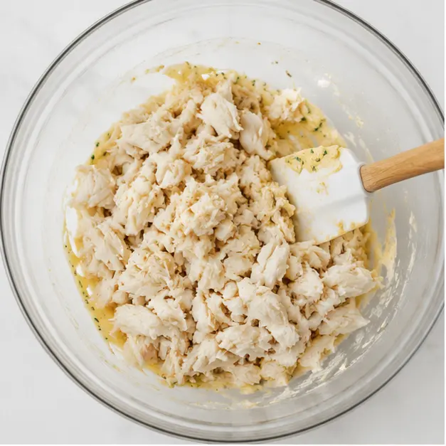 Step 1: Gently folding the crab mixture