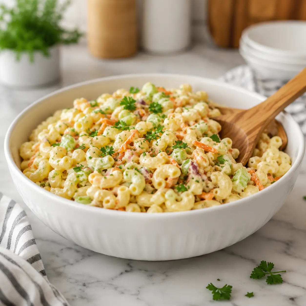 classic macaroni salad - final presentation