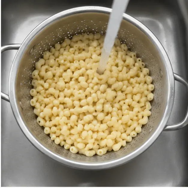 Step 2: Draining and rinsing pasta with cold water