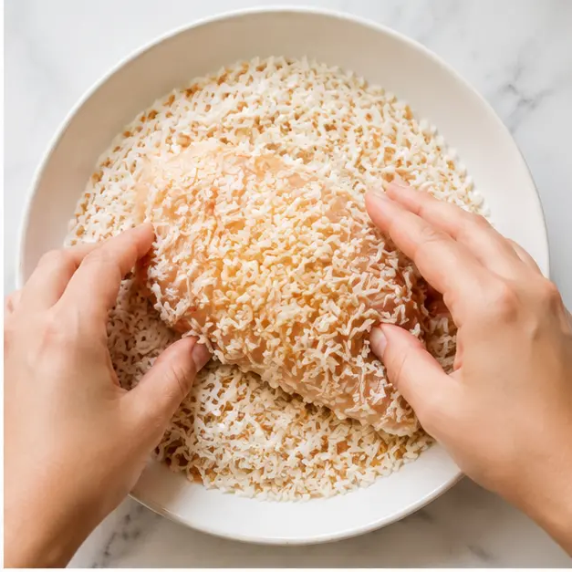 Step 2: Press into coconut mixture