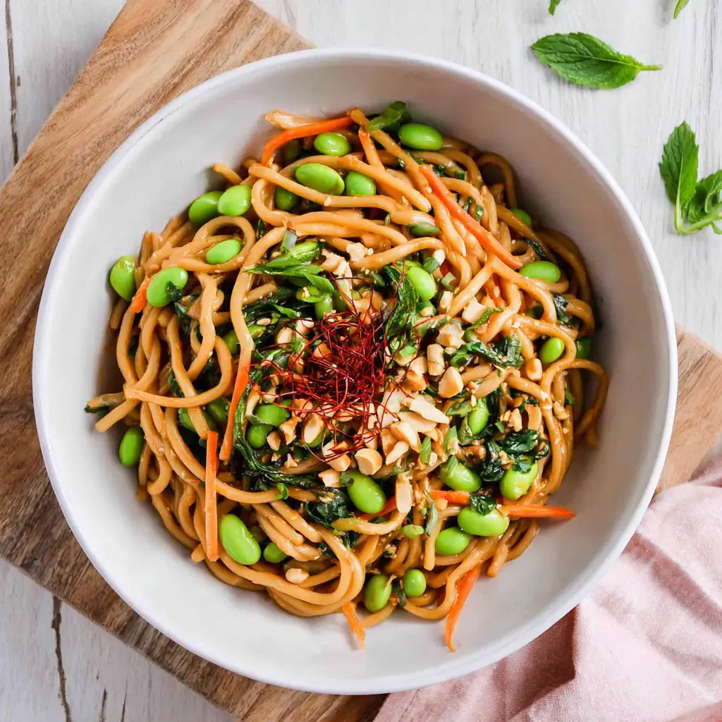cold sesame noodles with peanut sauce - final presentation