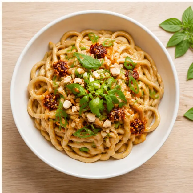 Step 4: Plating and garnishing with peanuts and basil