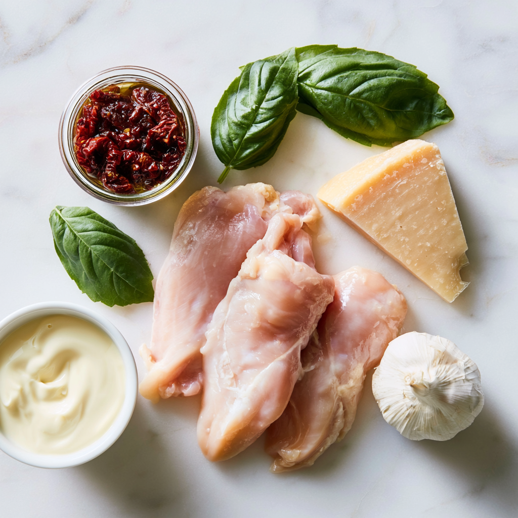 creamy sun dried tomato chicken - main ingredients