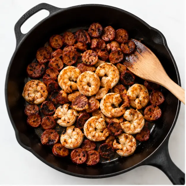Step 1: Cooking shrimp and browning sausage