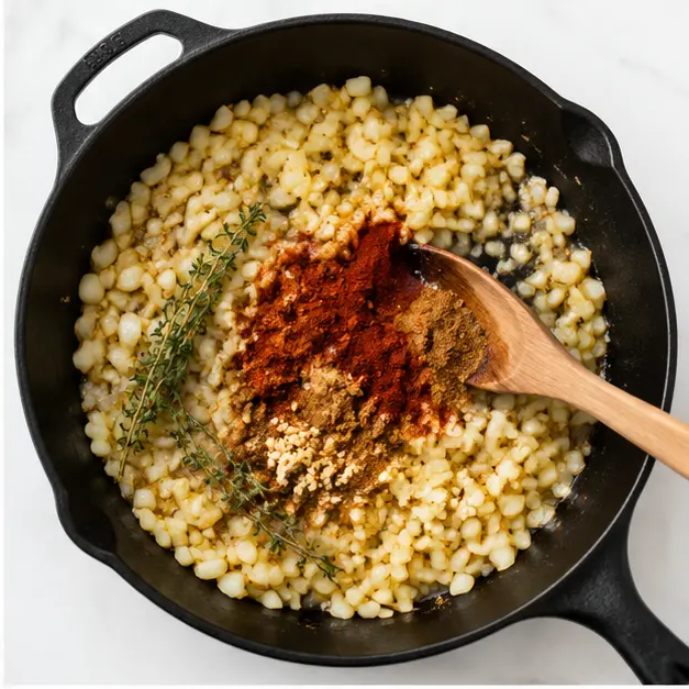 Step 2: Sautéing aromatics and adding spices