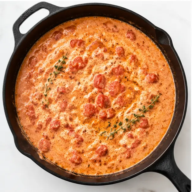 Step 3: Simmering the creamy tomato sauce
