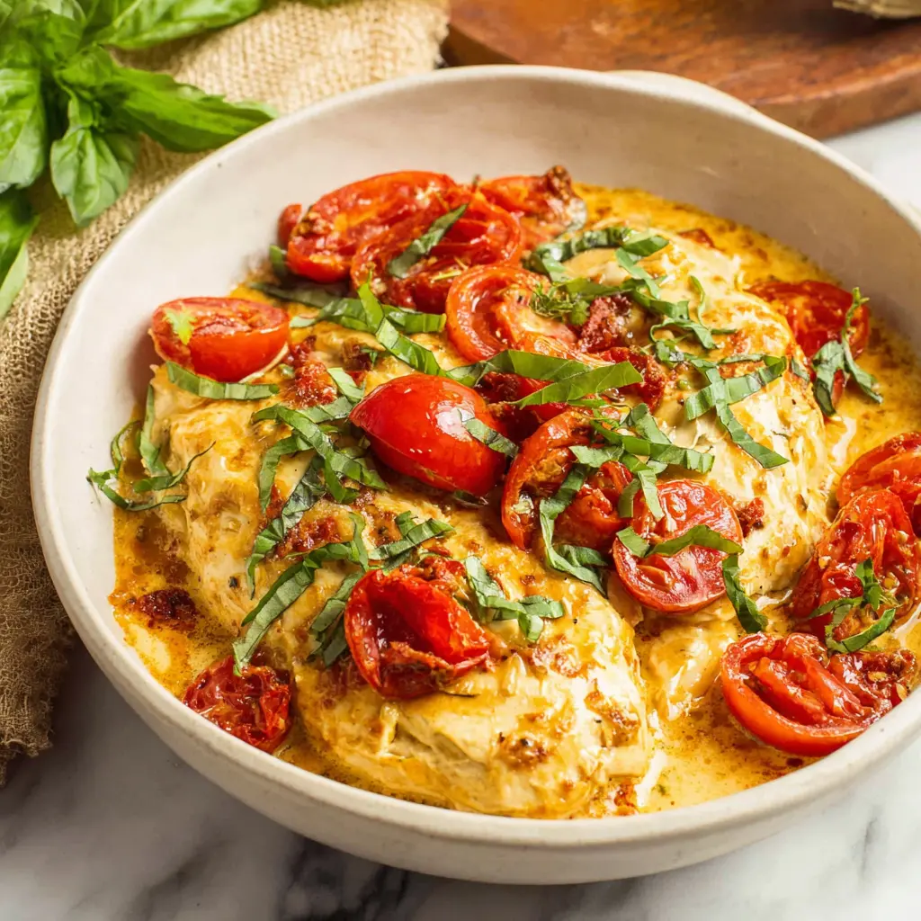 creamy tomato basil chicken - final presentation