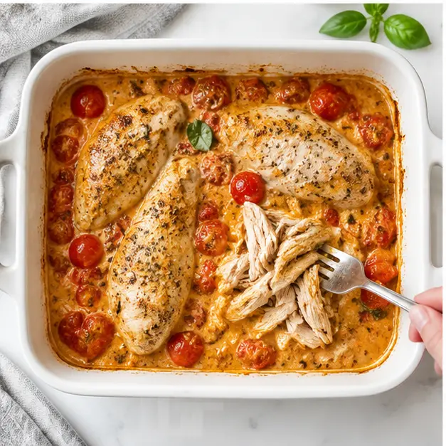 Step 3: Shred chicken directly in the dish