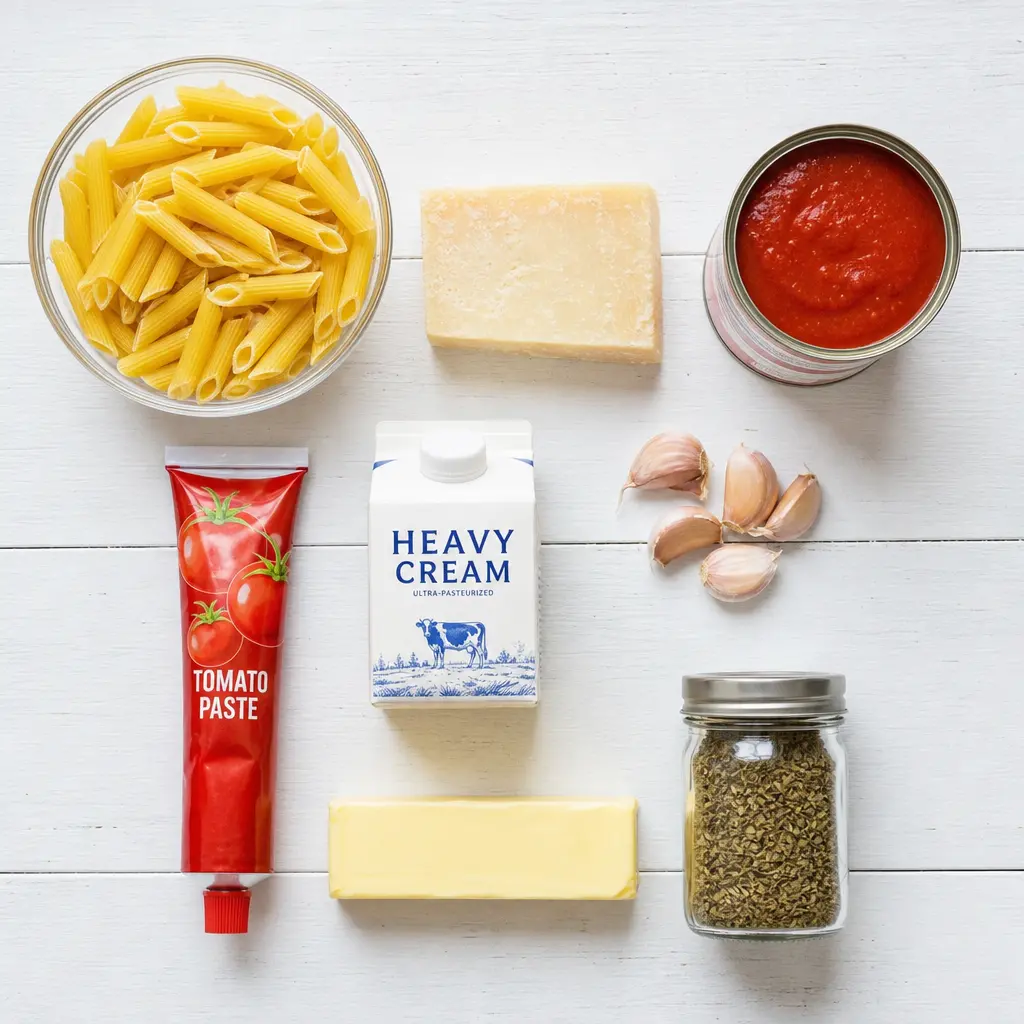 creamy tomato pasta - main ingredients