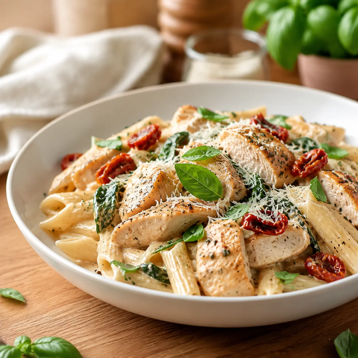 creamy tuscan chicken pasta - final presentation