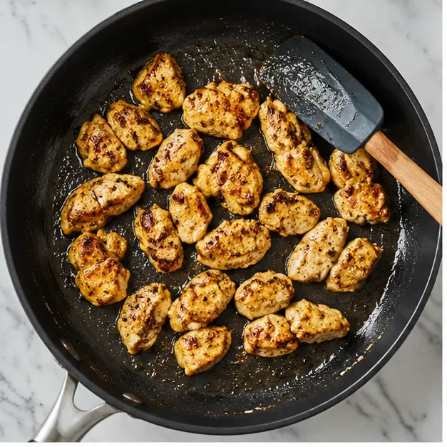 Step 1: Searing chicken pieces until golden