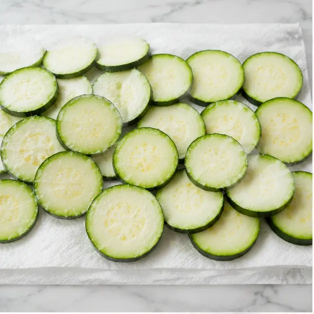 Step 1: Salting and drying zucchini rounds