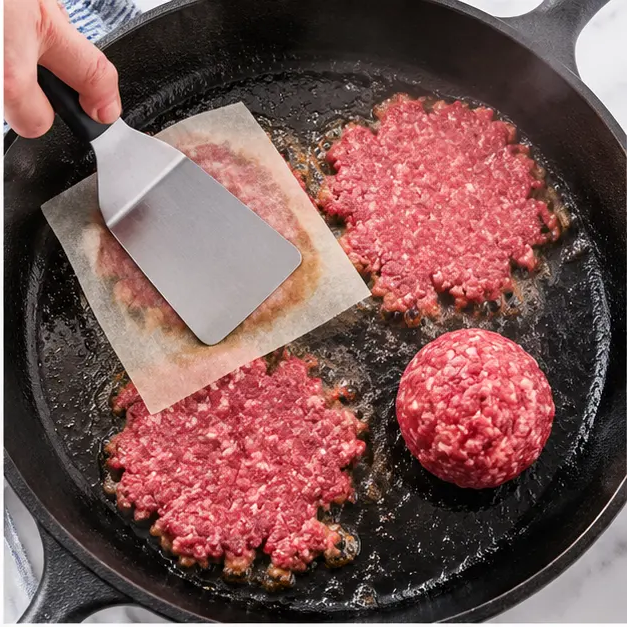 Step 2: Smashing patties thin with spatula
