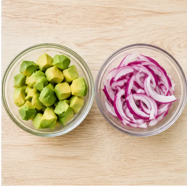 Step 2: Dice avocado and onion