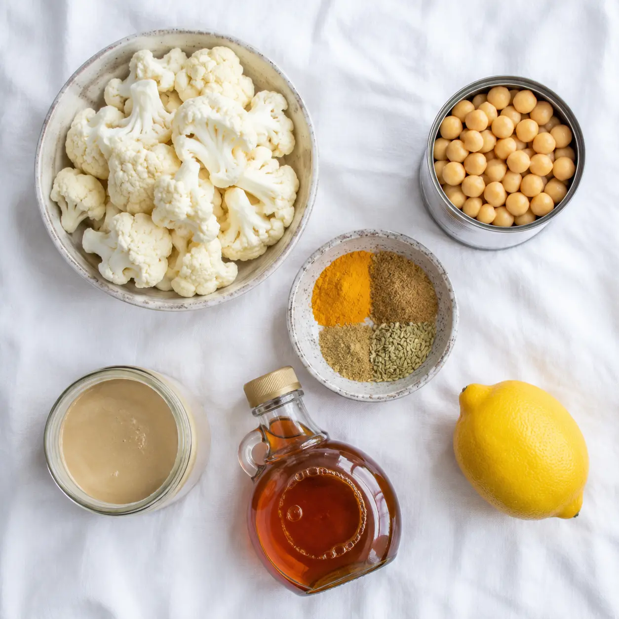 curried roasted cauliflower chickpea salad - main ingredients