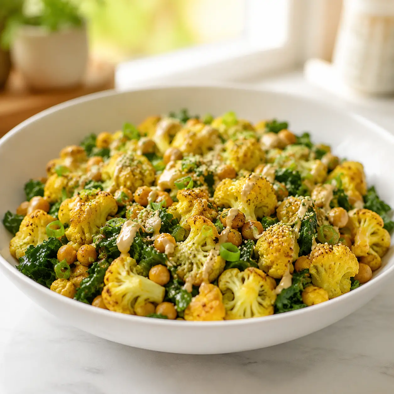 curried roasted cauliflower chickpea salad - final presentation