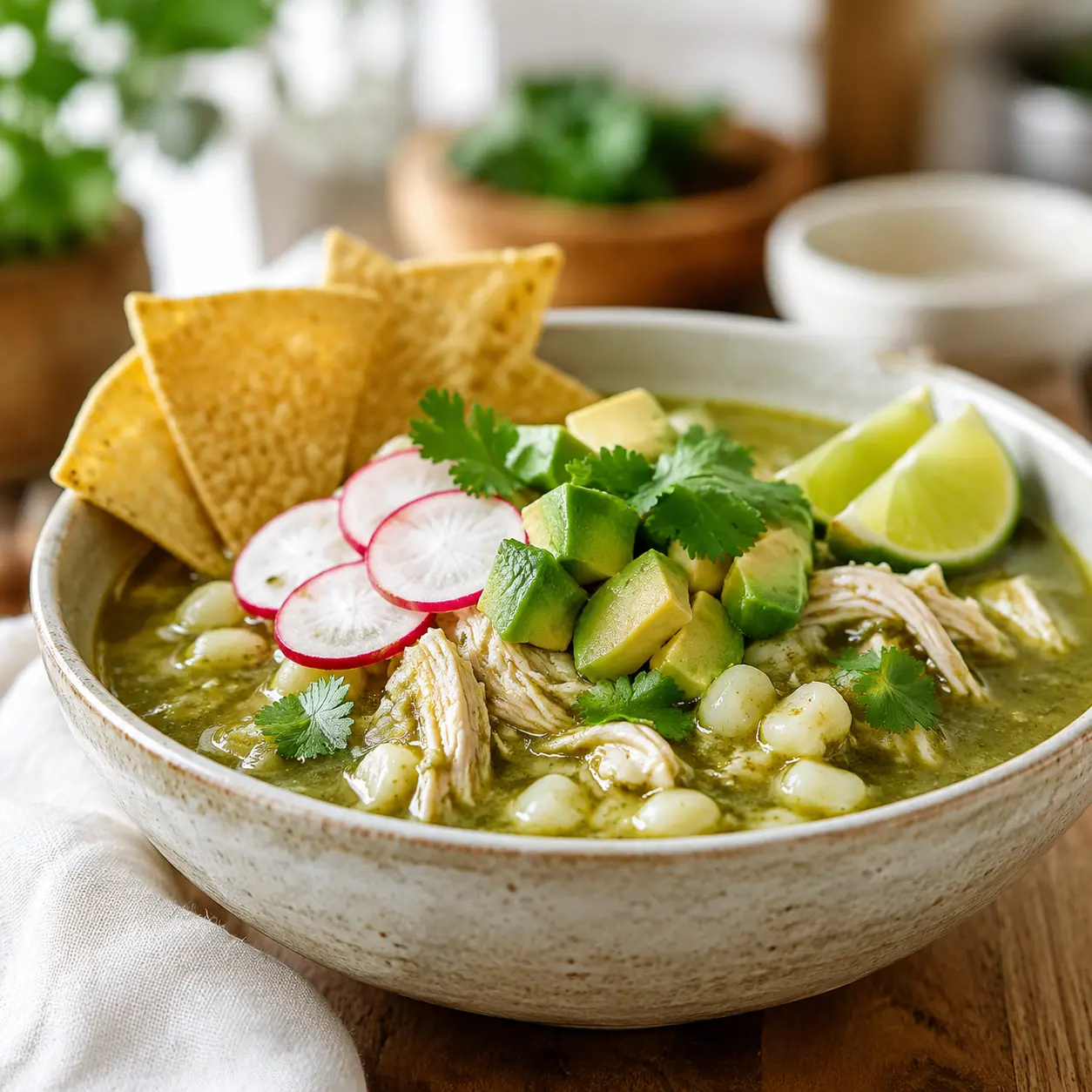 easy chicken pozole verde - final presentation