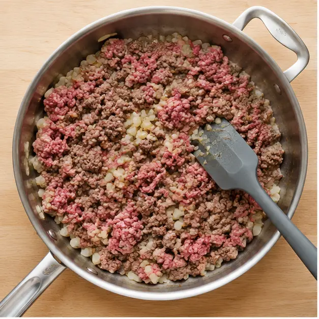 Step 1: Browning ground beef with diced onion