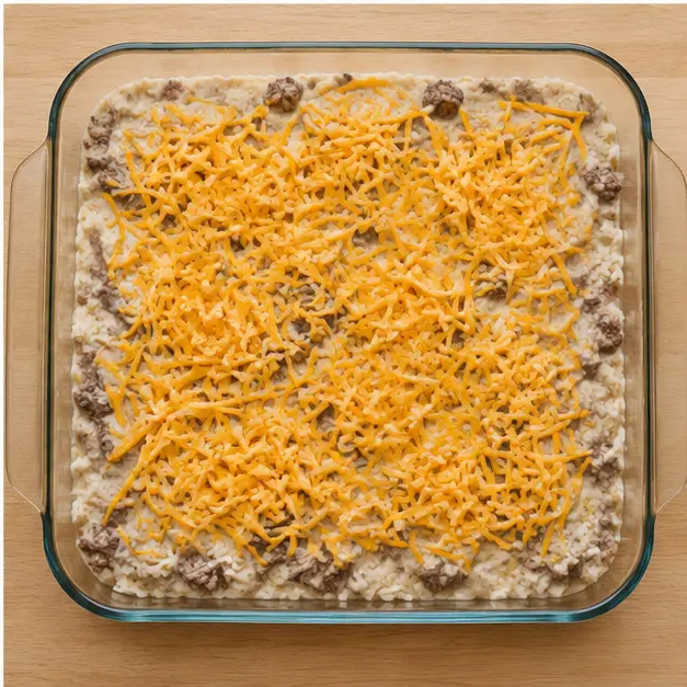 Step 4: Assembling casserole with cheese topping