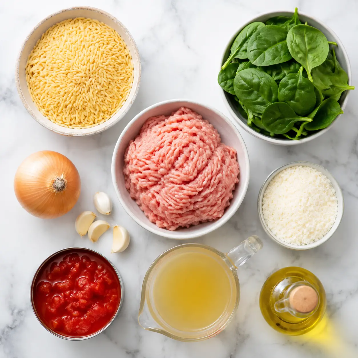 easy ground turkey spinach orzo - main ingredients